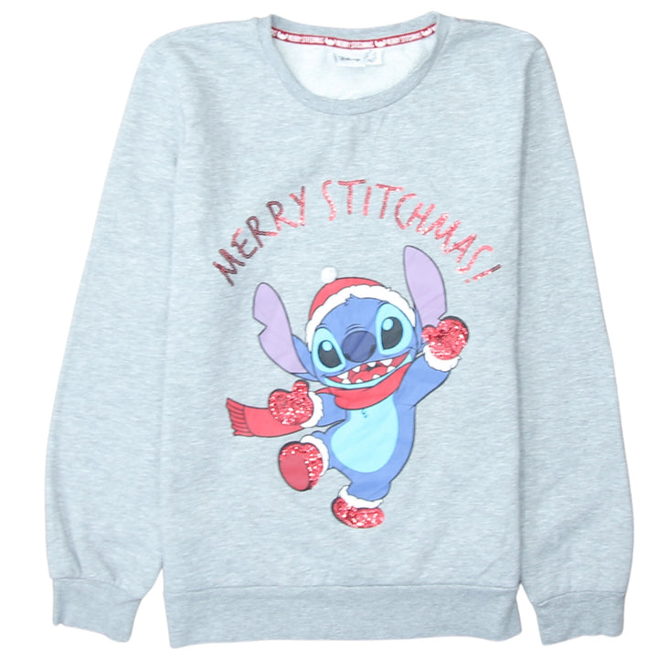Disney Womens Grey Stitch Christmas Pullover Sweatshirt XS