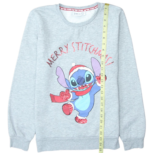 Disney Womens Grey Stitch Christmas Pullover Sweatshirt XS
