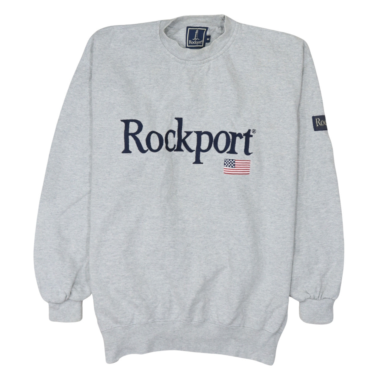 Rockport Men's Grey Crew Neck Embroidered Logo Cotton Sweatshirt M