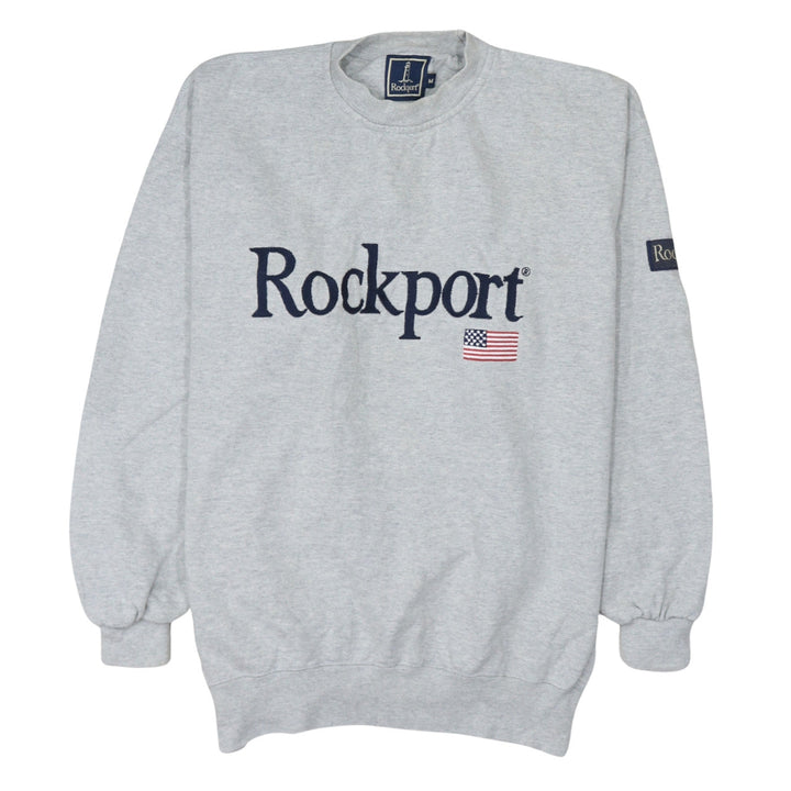 Rockport Men's Grey Crew Neck Embroidered Logo Cotton Sweatshirt M