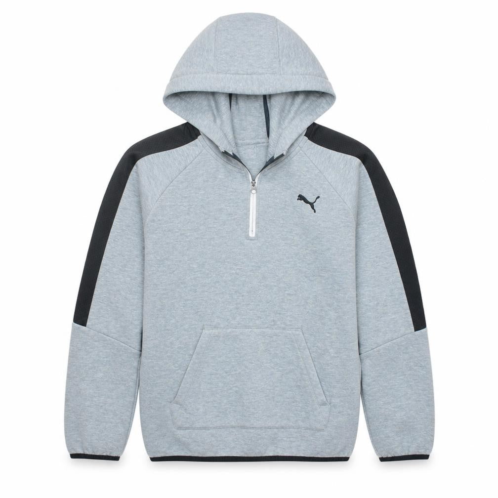 Front view of Puma boys’ grey 1/4 zip pullover hoodie 13-14 years regular fit