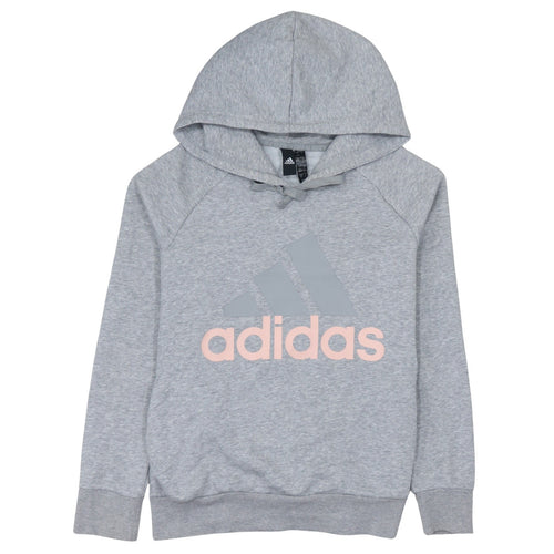 Adidas Womens Grey Pullover Hoodie Size S Casual Logo Sweatshirt