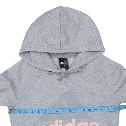 Adidas Womens Grey Pullover Hoodie Size S Casual Logo Sweatshirt