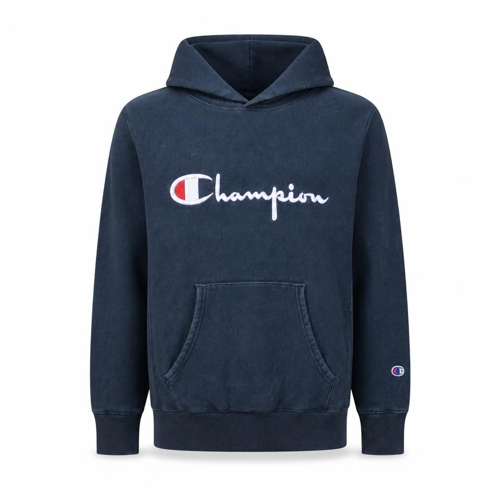 Front view of Champion Men's Blue Reverse Weave Pullover Hoodie Medium