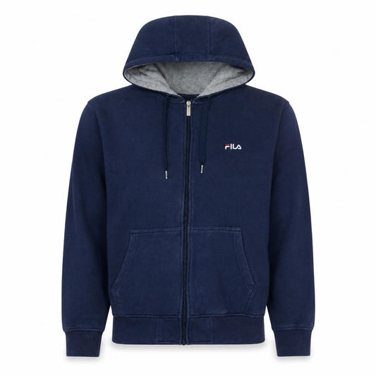 Front view of Fila Men's Blue Full Zip Fleece Hoodie L Excellent Condition
