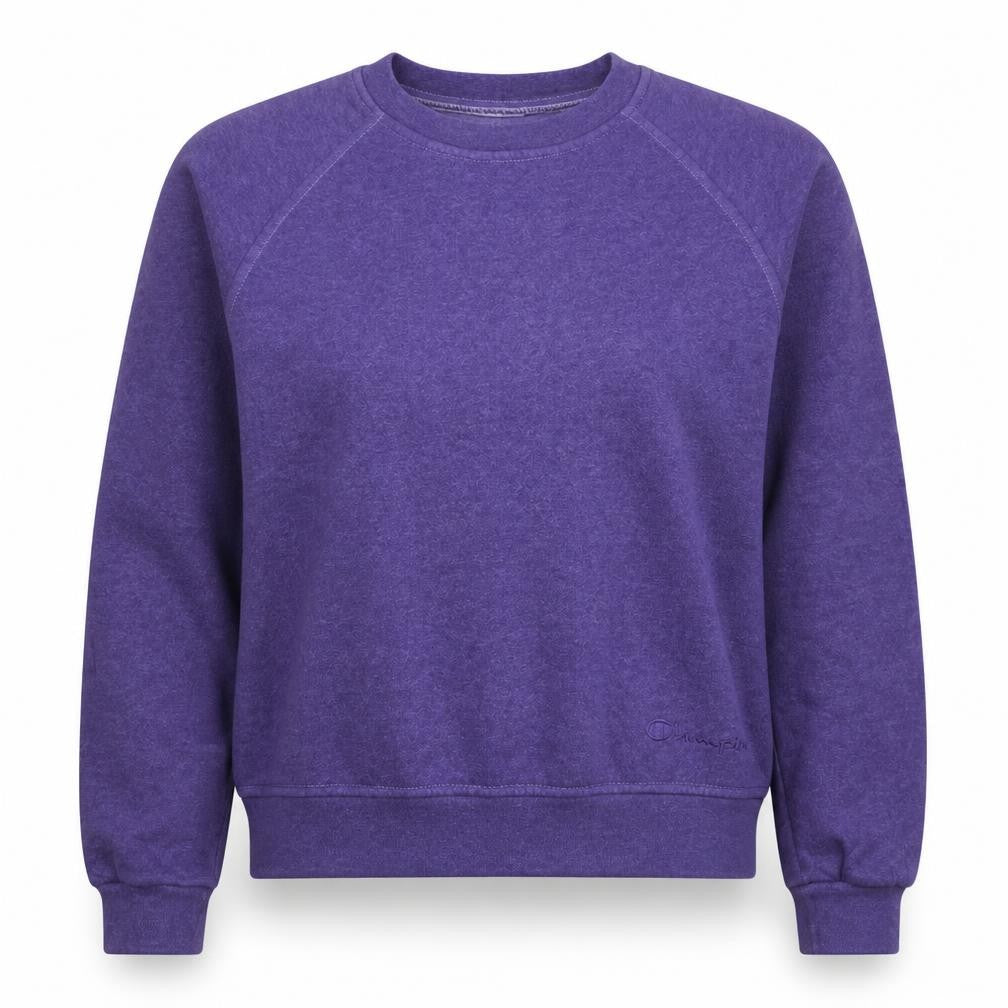 Front view of Champion Women's Purple Crew Neck Pullover Sweatshirt, size S