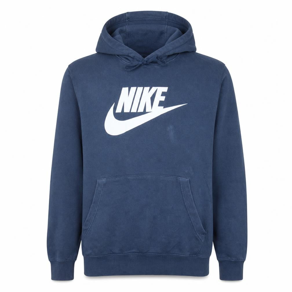 Front view of Nike Men's Blue Pullover Hoodie L Fleece Logo Sweatshirt