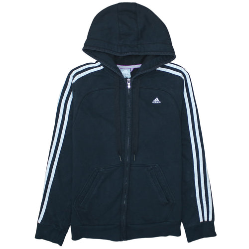 Adidas Womens Black Full Zip Hoodie M Essentials 3-Stripes Sportswear