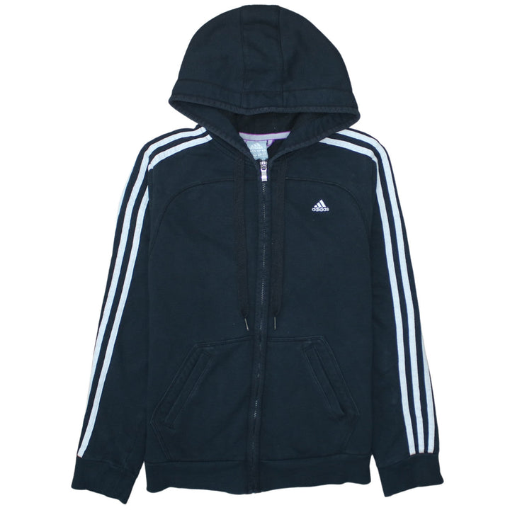 Adidas Womens Black Full Zip Hoodie M Essentials 3-Stripes Sportswear