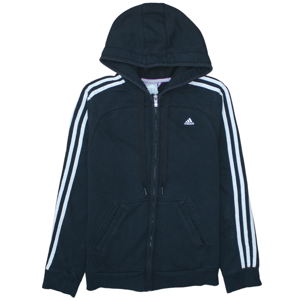 Adidas Womens Black Full Zip Hoodie M Essentials 3-Stripes Sportswear
