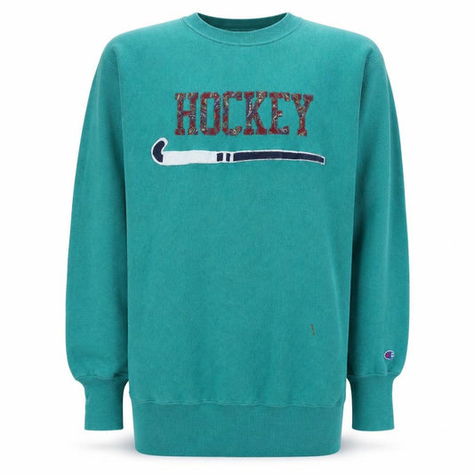Front view of Champion Men's Green XL Reverse Weave Hockey Graphic Sweatshirt