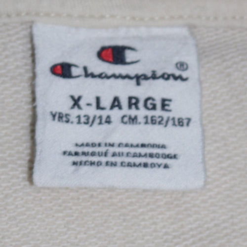 Champion Boys Beige Pullover Hoodie XL 13-14 Years Cotton Blend Logo