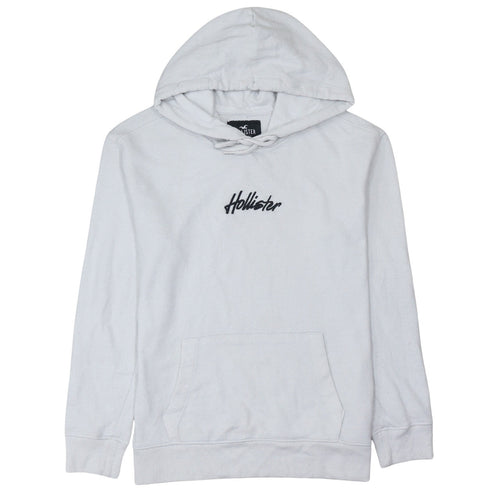 Hollister Mens White Pullover Hoodie XS Logo Embroidered Fleece