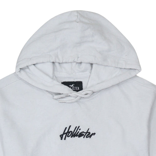 Hollister Mens White Pullover Hoodie XS Logo Embroidered Fleece