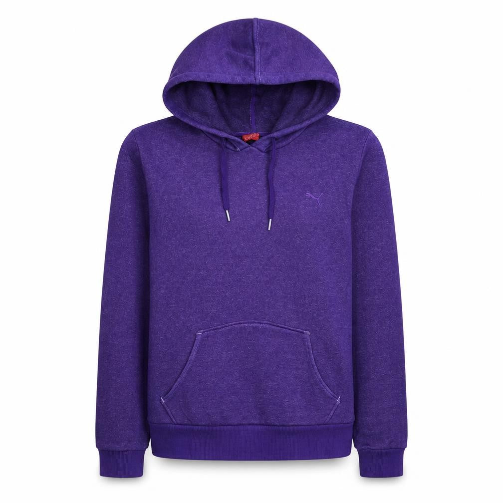 Front view of Puma Women's Purple Pullover Hoodie, size 14, Relaxed Fit