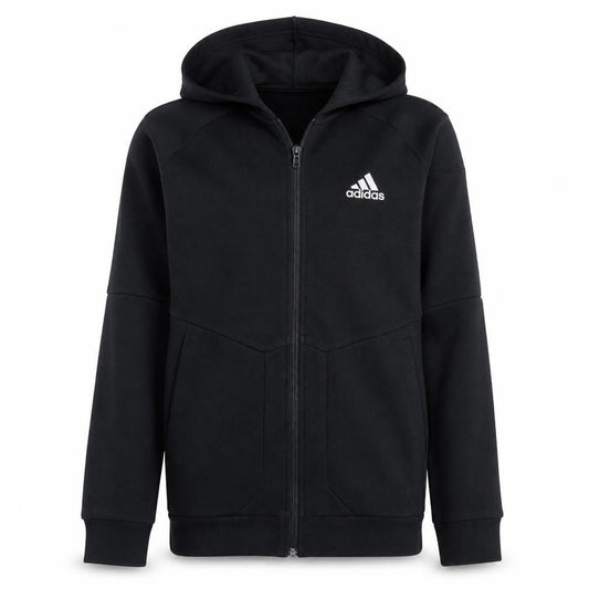 Front view of Adidas Men's Black Full Zip Hoodie, size S, Sportswear