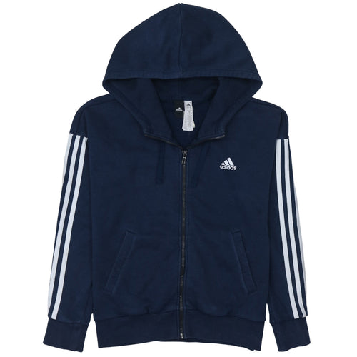 Adidas Women Navy Blue Full Zip Hoodie Size S with Hood and Pockets