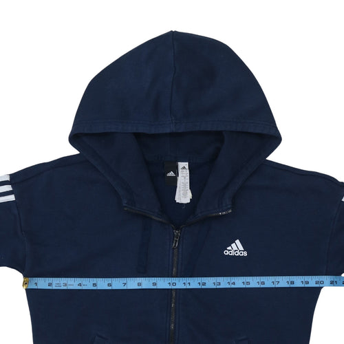 Adidas Women Navy Blue Full Zip Hoodie Size S with Hood and Pockets