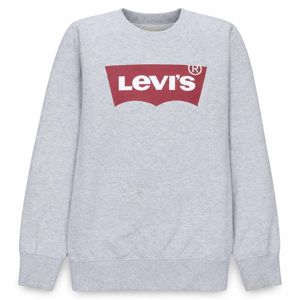 Front view of Levi's boys’ grey sweatshirt 16 years crew neck logo pullover