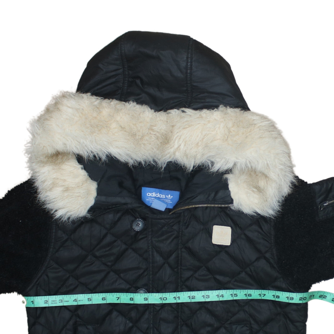 Adidas Womens Black Faux Fur Hooded Quilted Bomber Jacket Size 8