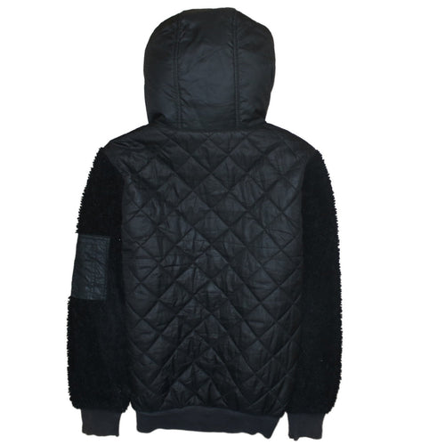 Adidas Womens Black Faux Fur Hooded Quilted Bomber Jacket Size 8