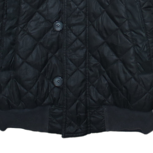 Adidas Womens Black Faux Fur Hooded Quilted Bomber Jacket Size 8