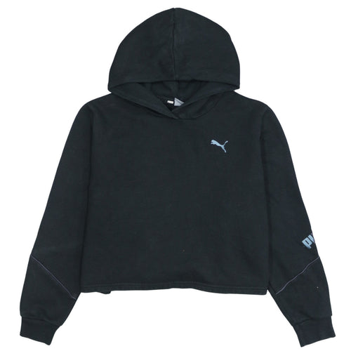 Puma Women's Black Cropped Pullover Hoodie Size 10 L Logo Detail
