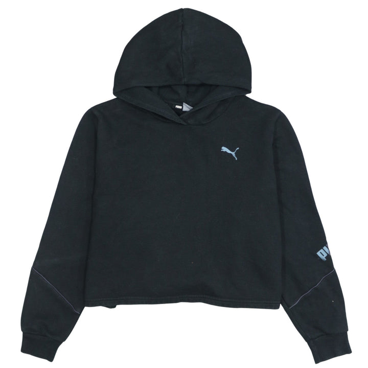 Puma Women's Black Cropped Pullover Hoodie Size 10 L Logo Detail