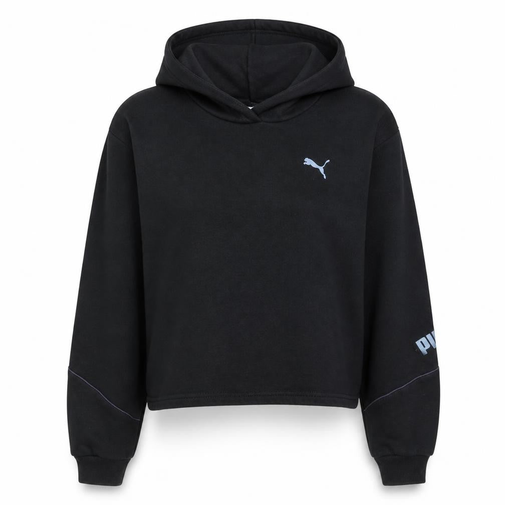 Puma Women's Black Cropped Pullover Hoodie Size 10 L Logo Detail