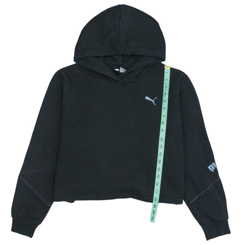 Puma Women's Black Cropped Pullover Hoodie Size 10 L Logo Detail