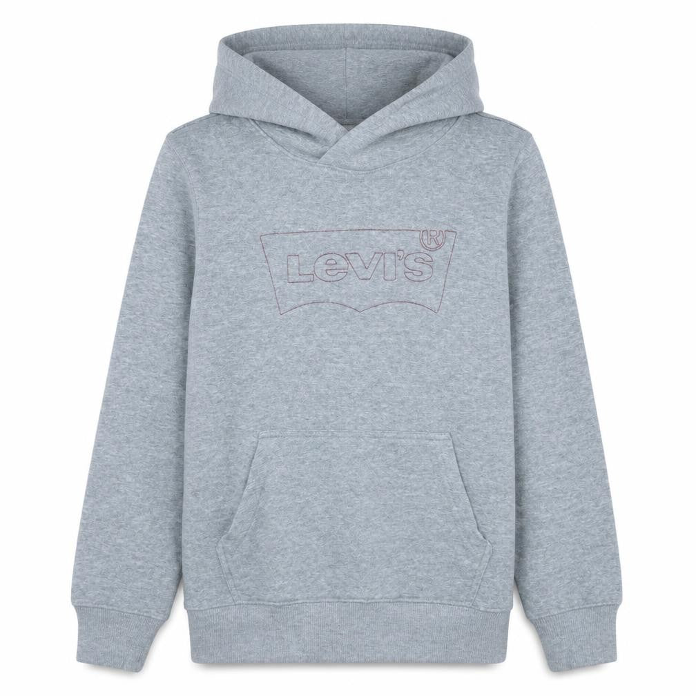 Front view of Levi's boys’ grey pullover hoodie size 12a 152cm cotton blend logo sweatshirt