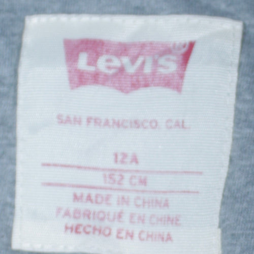 Levi's Boys Grey Pullover Hoodie Size 12A 152cm Cotton Blend Logo Sweatshirt