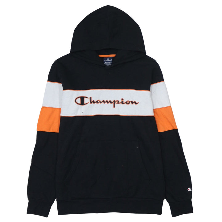 Champion Boys Black Orange Colourblock Pullover Hoodie Size 13-14 Years