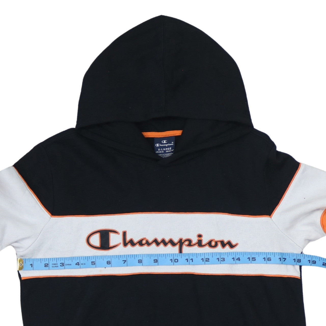 Champion Boys Black Orange Colourblock Pullover Hoodie Size 13-14 Years