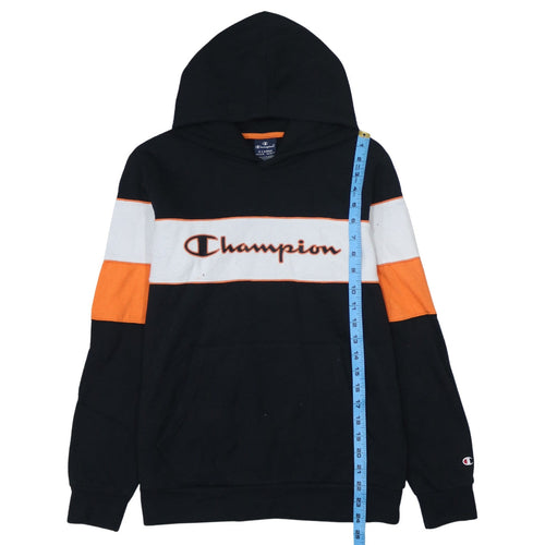 Champion Boys Black Orange Colourblock Pullover Hoodie Size 13-14 Years