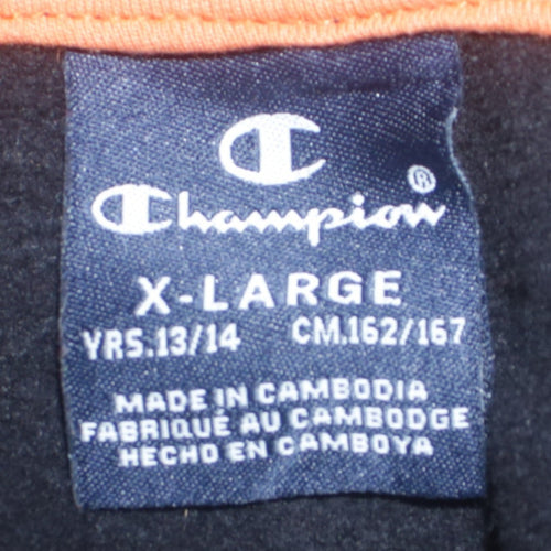 Champion Boys Black Orange Colourblock Pullover Hoodie Size 13-14 Years