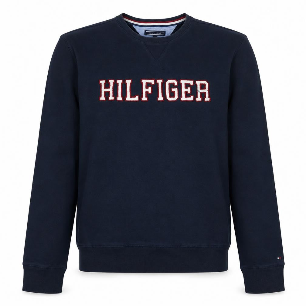 Front view of Tommy Hilfiger Men's Blue Cotton Crew Neck Pullover Sweatshirt L