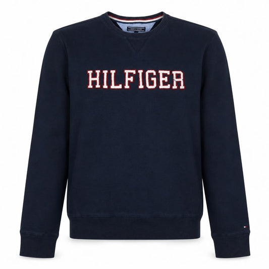 Front view of Tommy Hilfiger Men's Blue Cotton Crew Neck Pullover Sweatshirt L