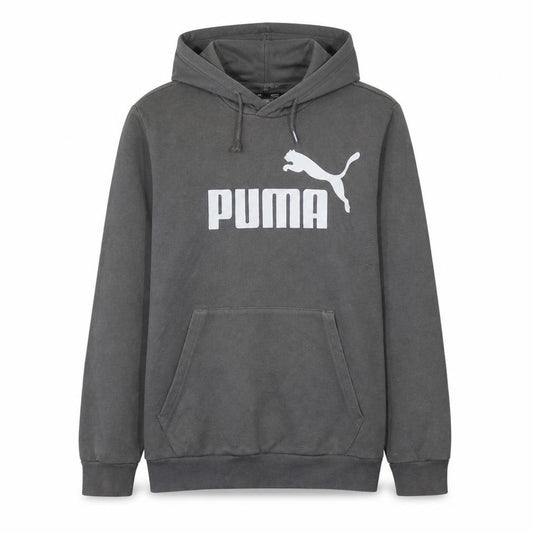 Front view of Puma Men's Grey Pullover Hoodie S Regular Fit Logo Sportswear