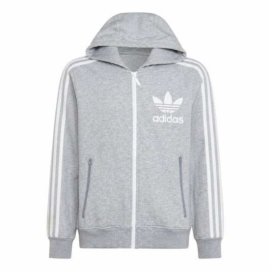 Front view of Adidas men’s grey full zip hoodie small cotton blend sportswear