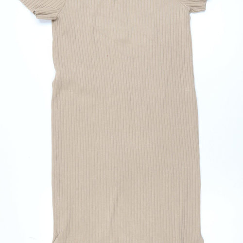 New Look Women Beige Collared Ribbed Midi Shirt Dress Size 10