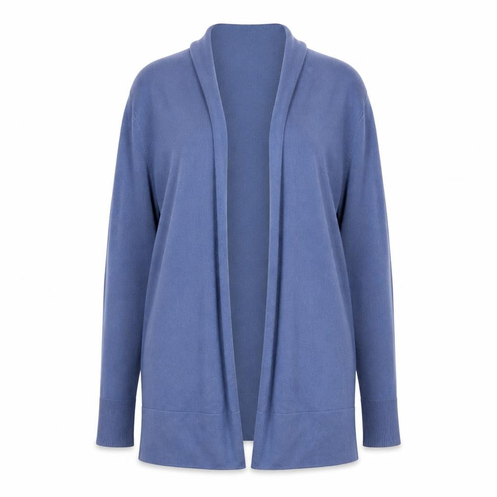 Front view of Soya Concept Women's Blue Long Sleeve Open Knit Cardigan M