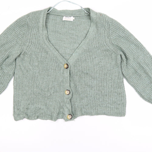 ONLY Women’s Green Chunky Knit V-Neck Balloon Sleeve Cardigan M