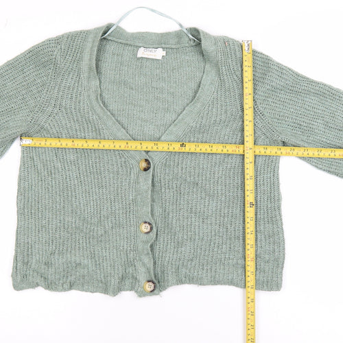 ONLY Women’s Green Chunky Knit V-Neck Balloon Sleeve Cardigan M