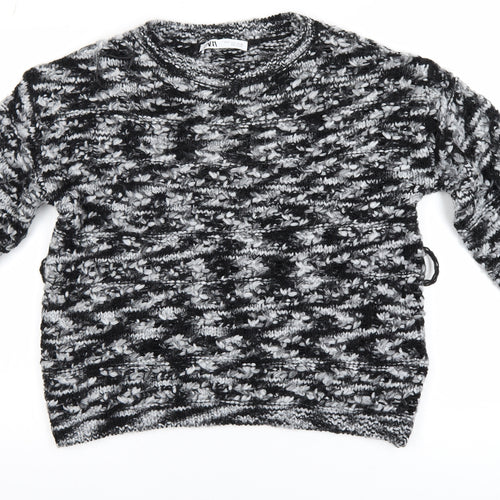 ZARA Women’s Black Chunky-Knit Crew Neck Pullover Jumper Size 8