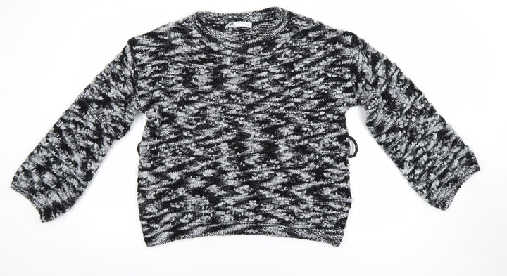 ZARA Women’s Black Chunky-Knit Crew Neck Pullover Jumper Size 8