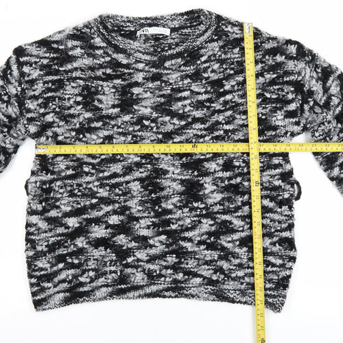 ZARA Women’s Black Chunky-Knit Crew Neck Pullover Jumper Size 8