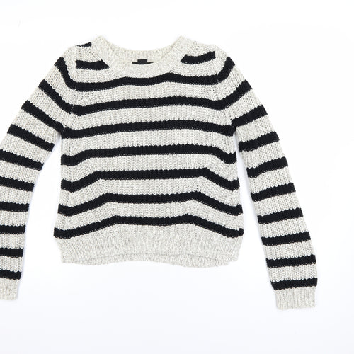 H&M Womens Black & White Striped Knit Jumper XS Classic Crew Neck