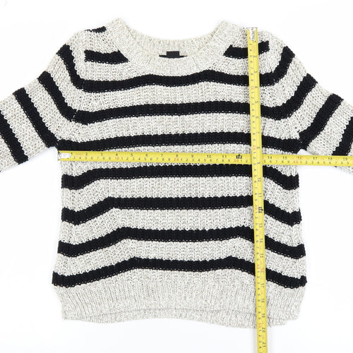H&M Womens Black & White Striped Knit Jumper XS Classic Crew Neck