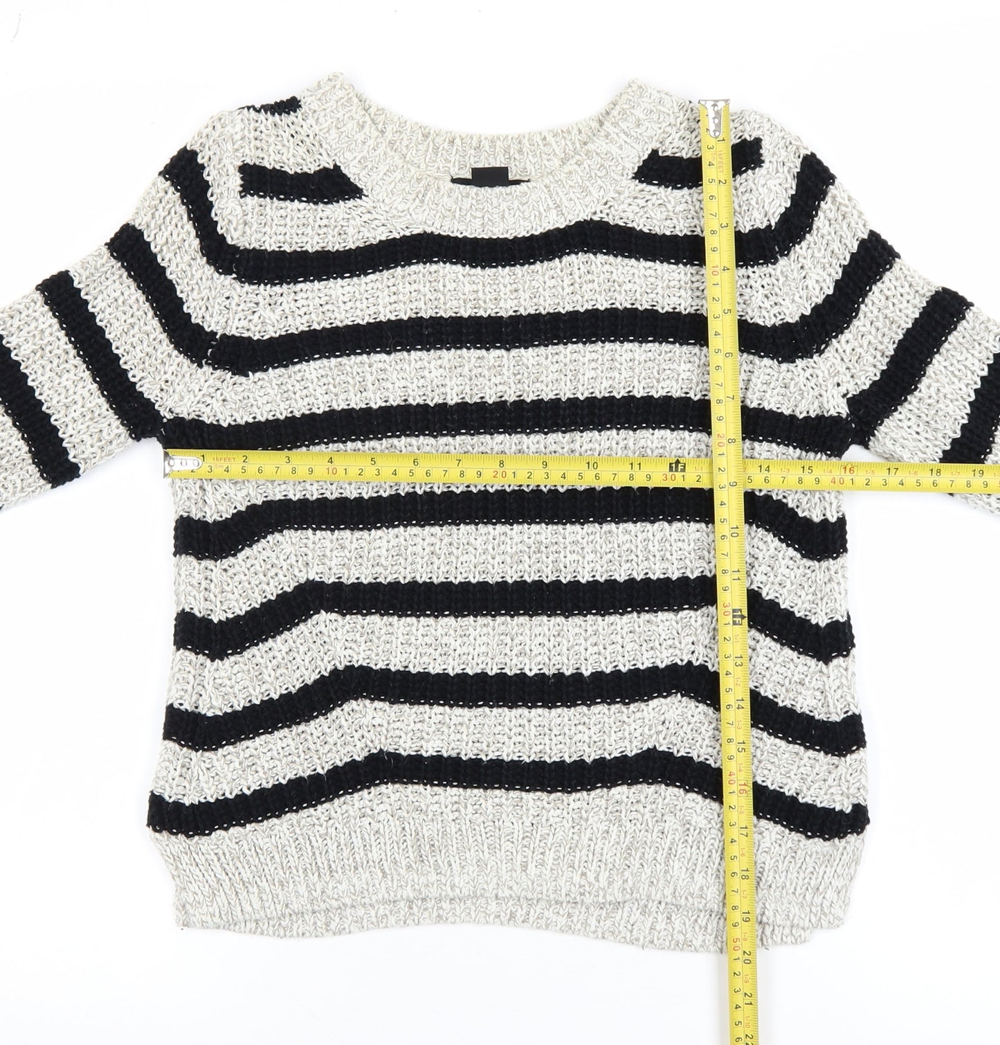 H&M Womens Black & White Striped Knit Jumper XS Classic Crew Neck